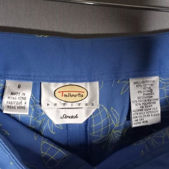 Talbots Stretch Blue/Lime Pineapple/Floral Detail Capris Women's Size 8 Petite - Picture 7 of 8